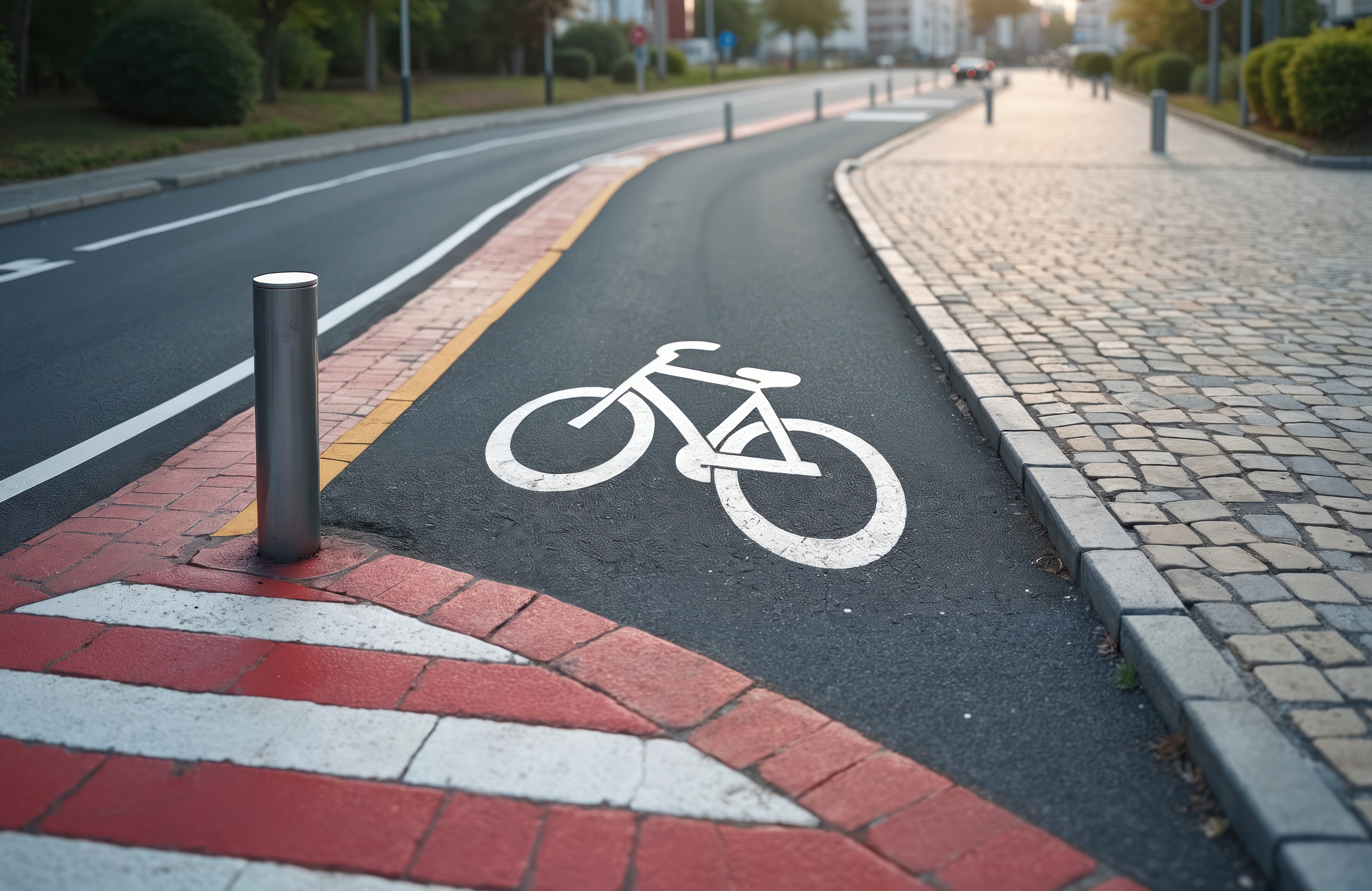Bike path with pedestrian crossing road surface
