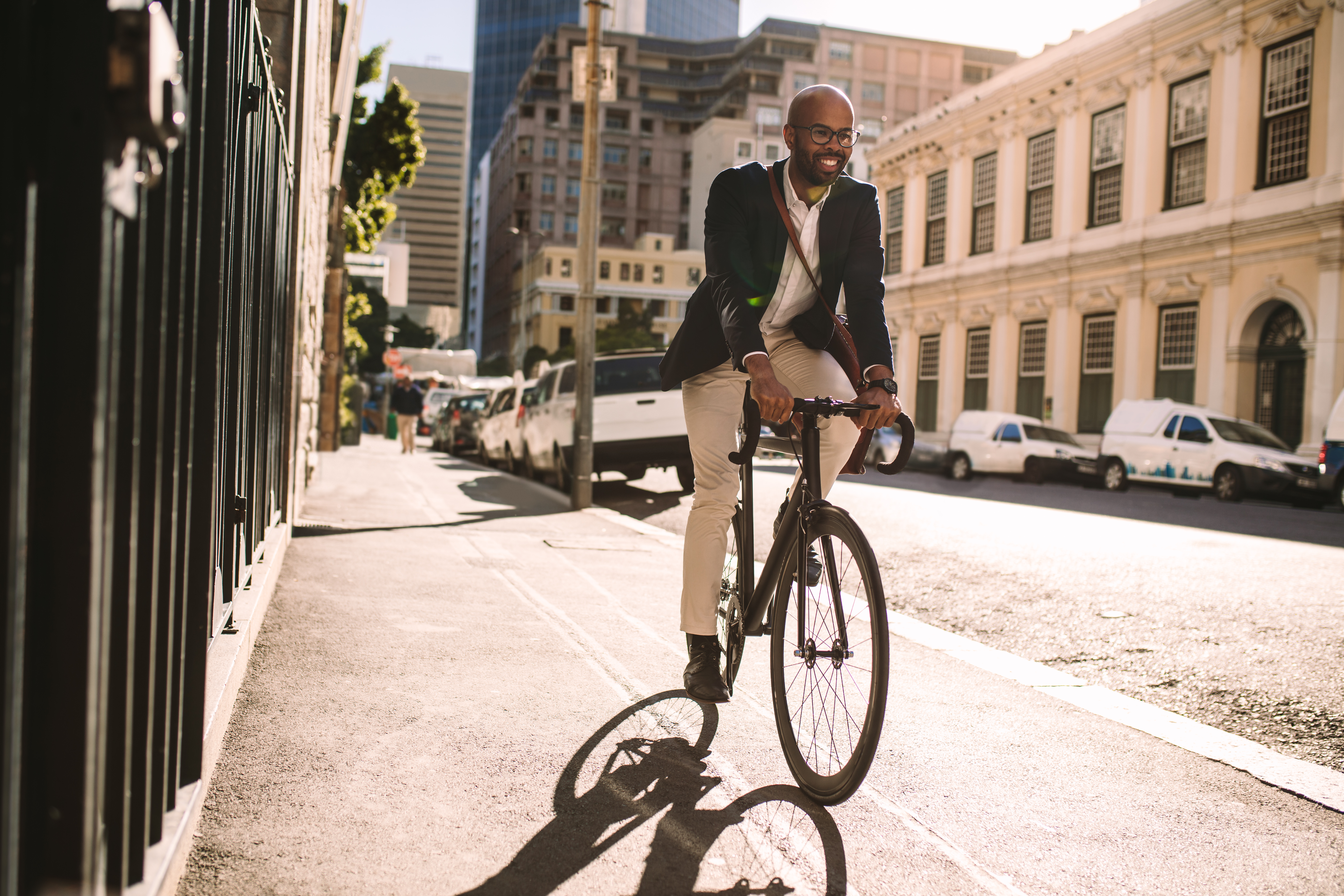 A man going to work by bike