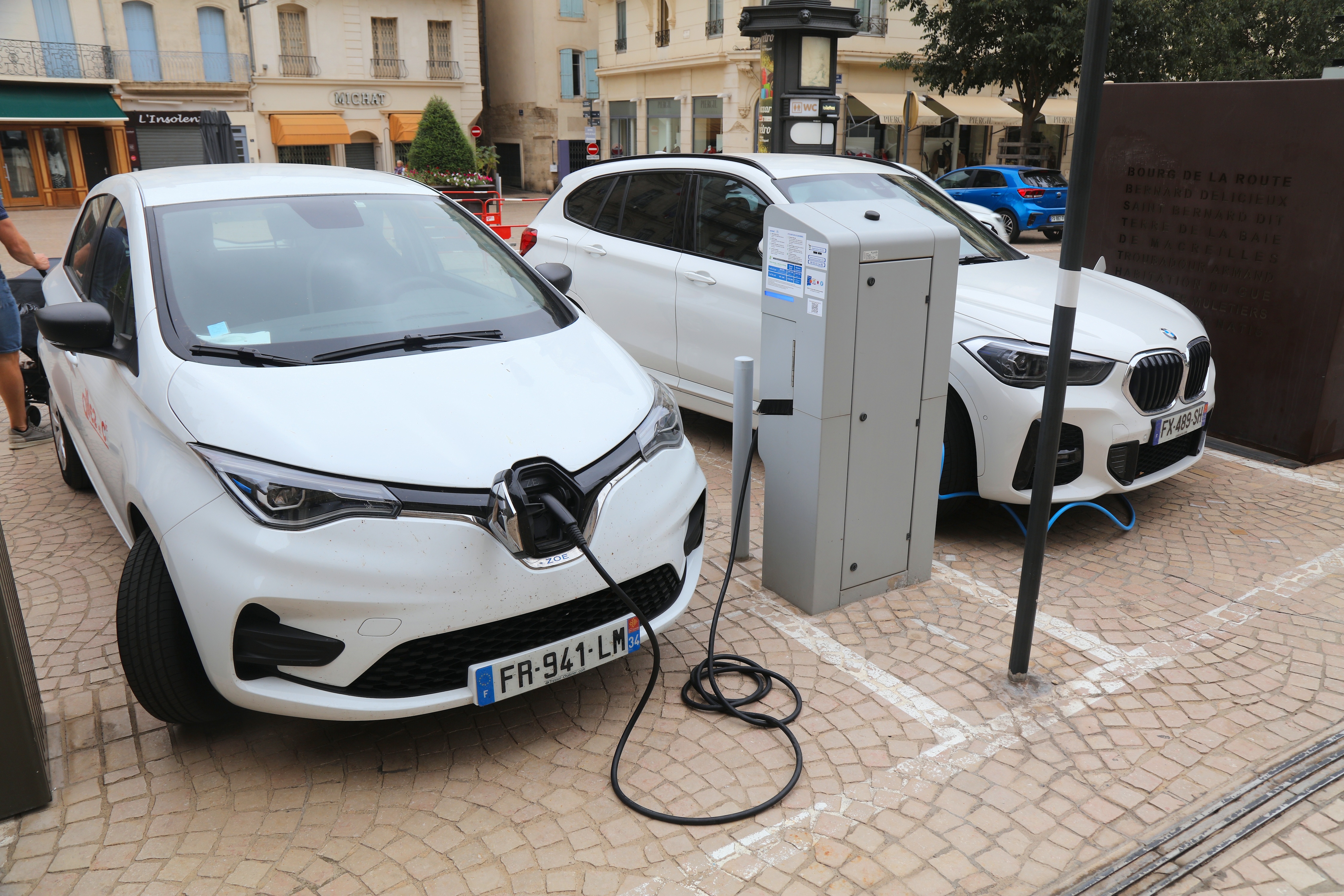 electric car connected to charging station 