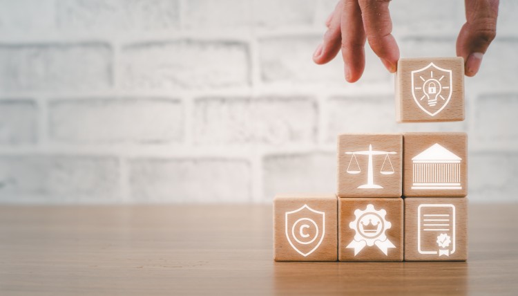 Concept of intellectual property. Trademark, patent, law concept. 