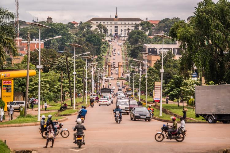 Motorcycles, cars on the road in Africa