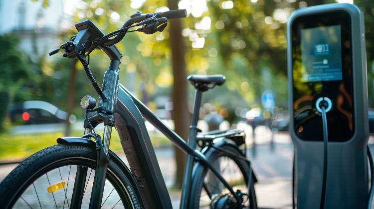 Electric bike at the charging point