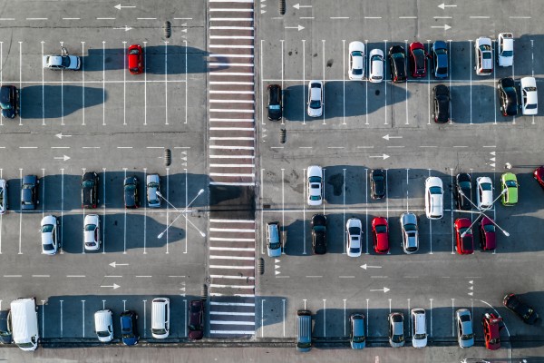 Aerial view of a parking lot. 