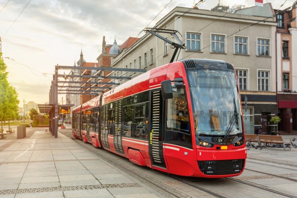 Modern red tram