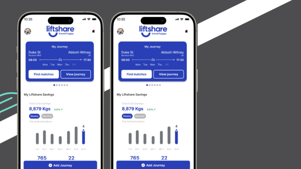 Phone displaying user interface of liftshare app