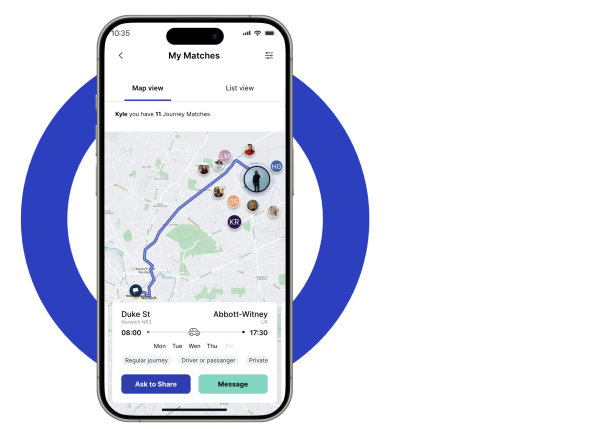 Phone displaying user interface of MobilityWays app