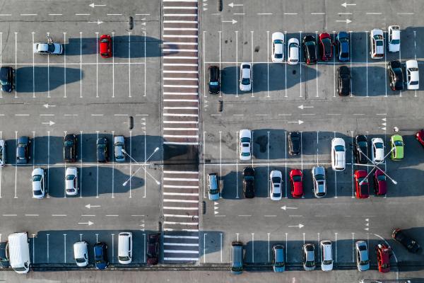 Aerial view of a parking lot. 