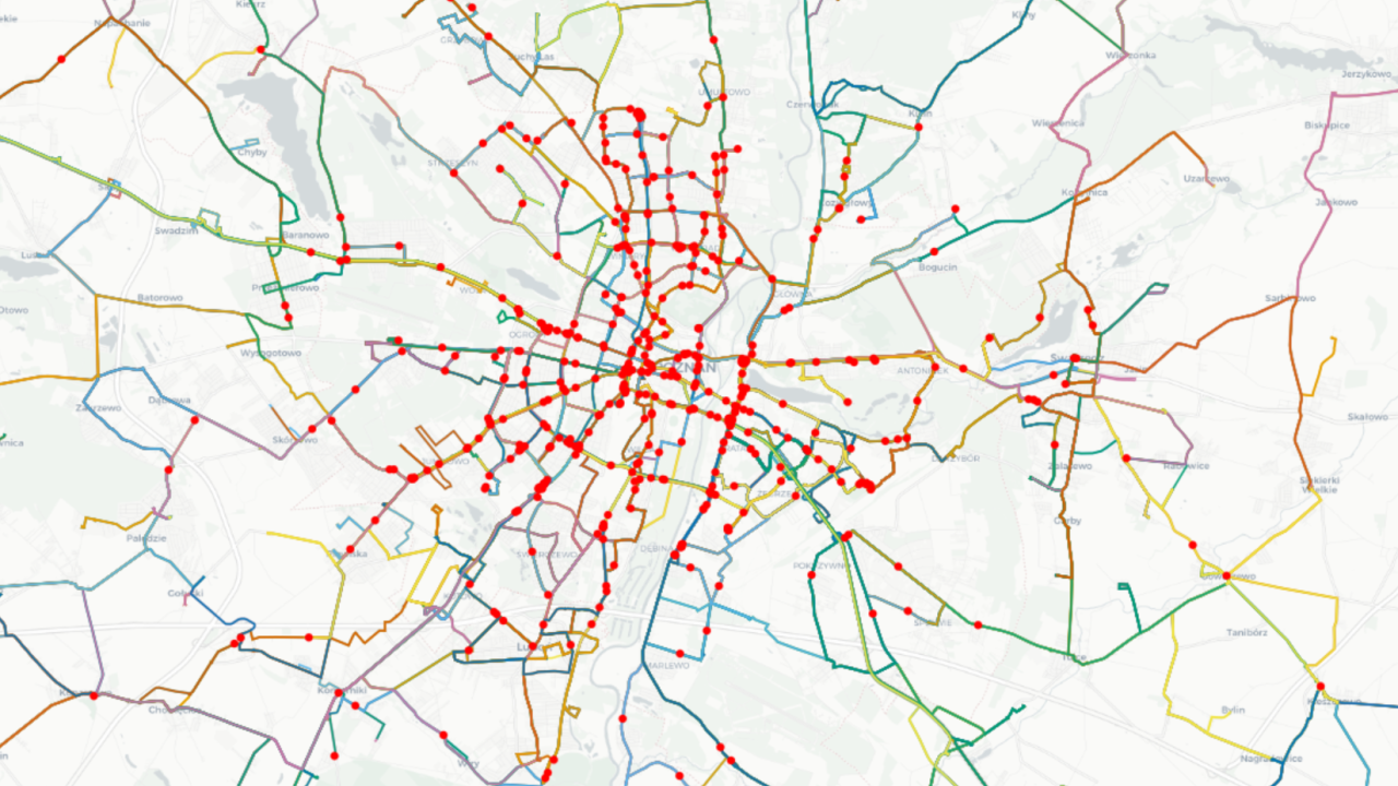 poznan fixed-route network with vehicle positions