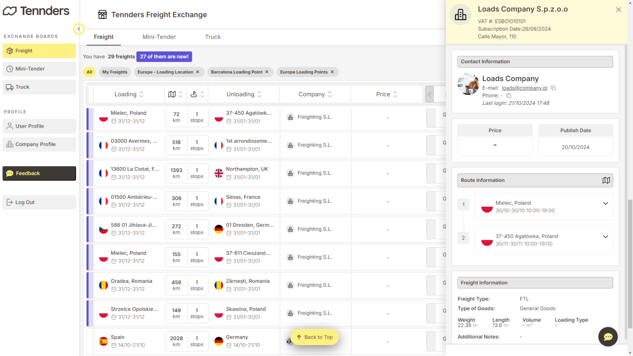 Tennders Freight Exchange