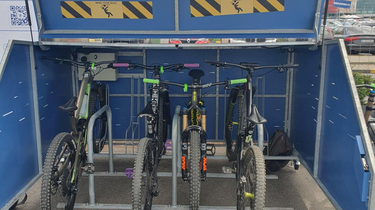 A secure bike parking hub full of bikes in Bucharest, Romania