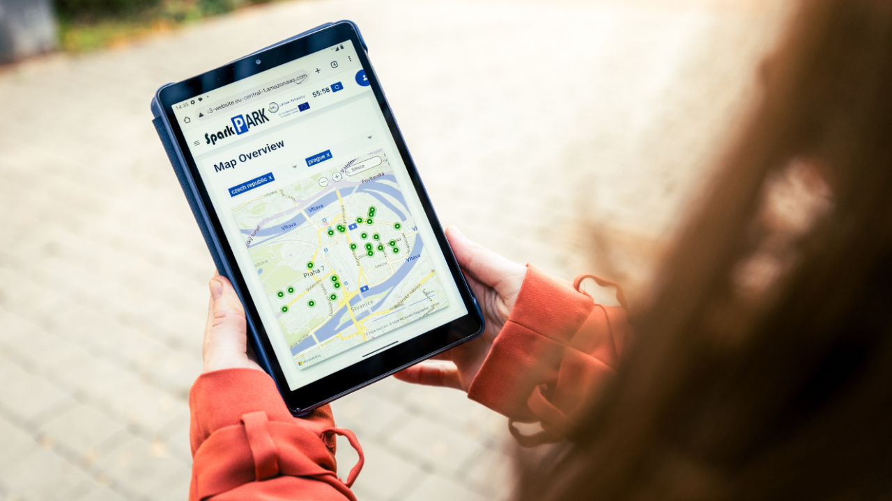 SparkPark app shown on a tablet